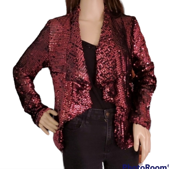 Dolce Cabo Jackets & Blazers - •DOLCE CABO• Burgundy sequin open front l/s jacket•Lrg.•